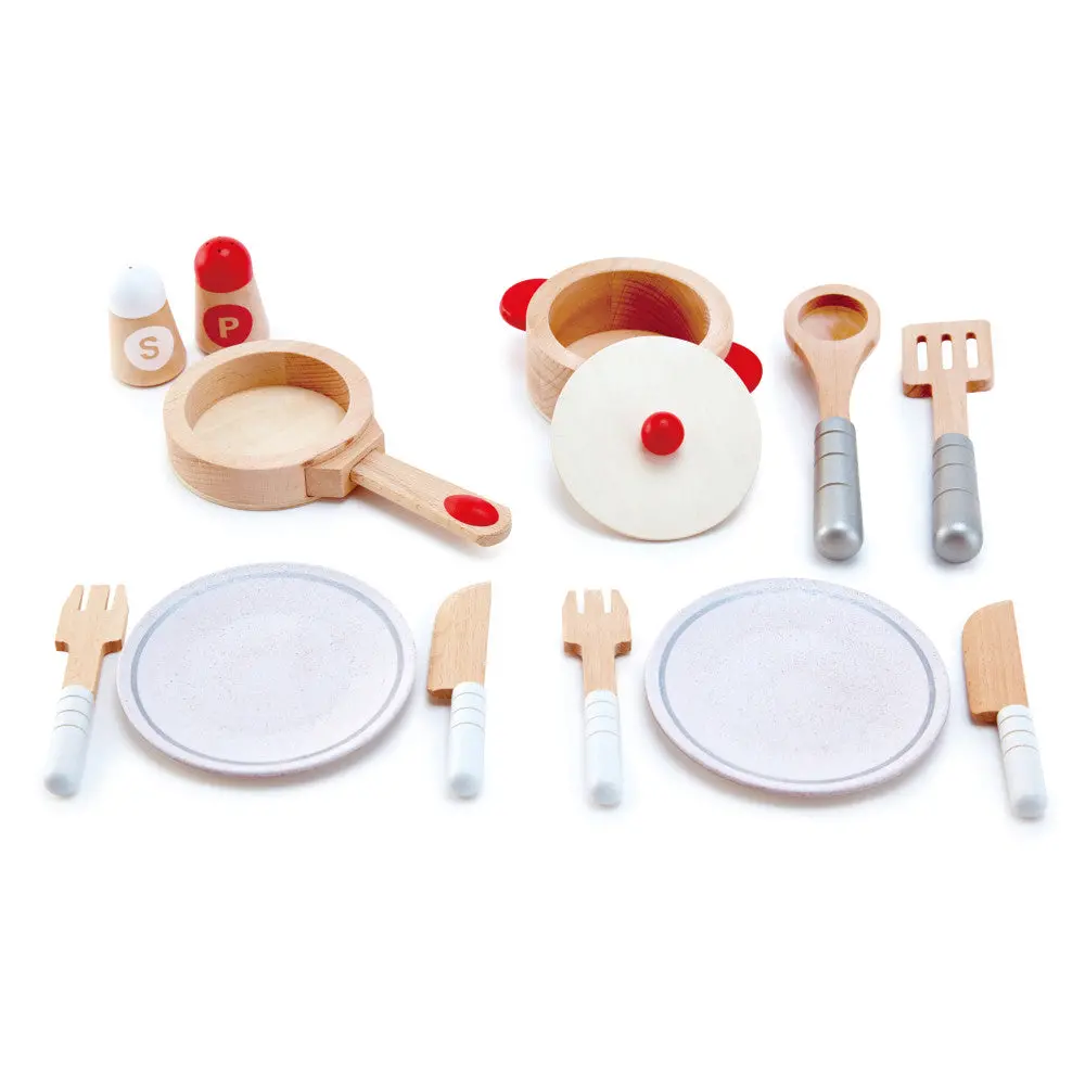 Hape Cook & Serve Set - 13-Piece Wooden Kitchen Playset For Kids 1