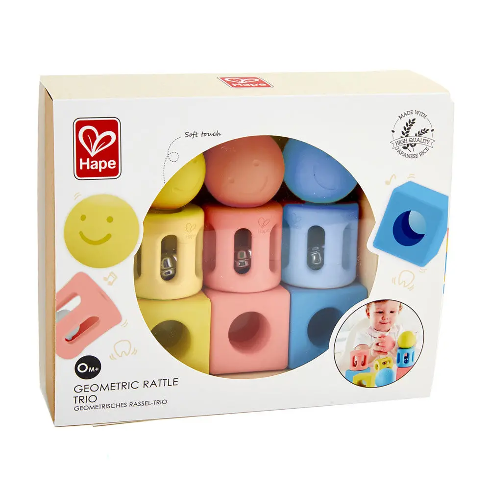 Hape Geometric Rattle Trio - 9 Piece Soft Touch Shape Set 1