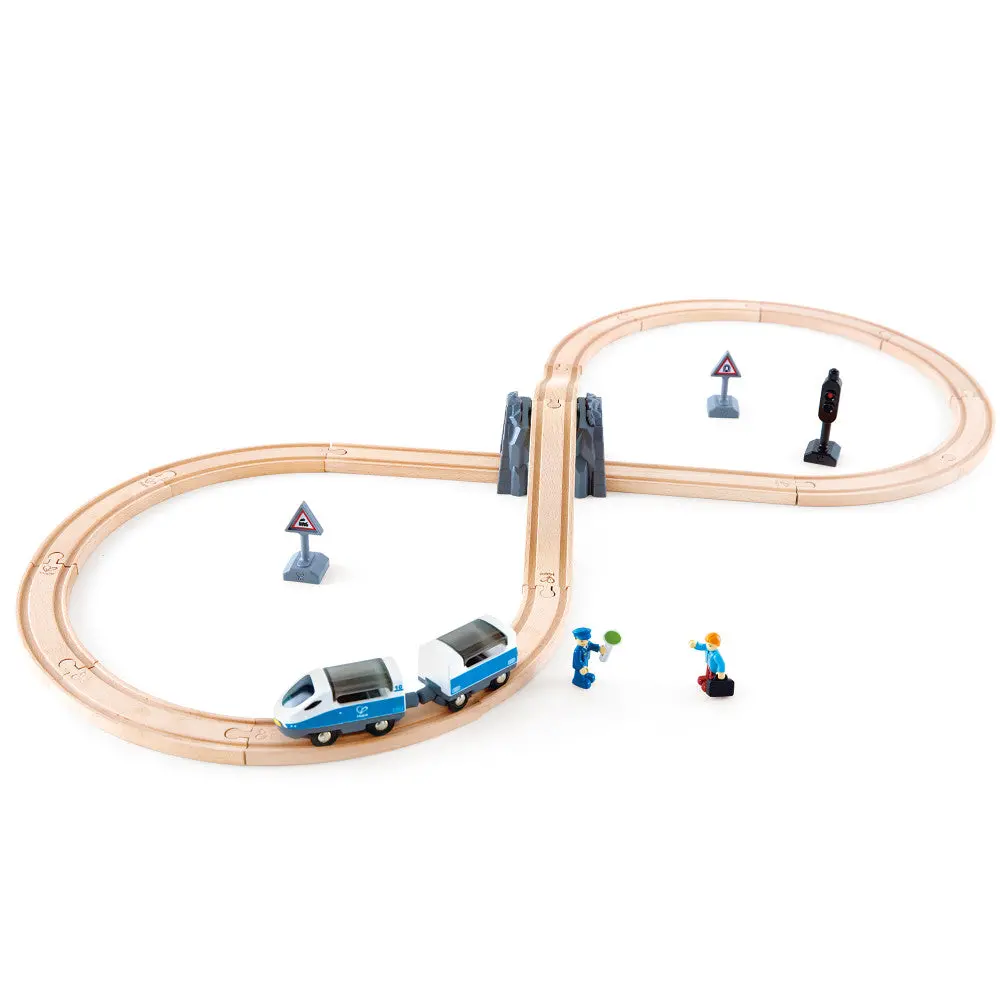 Hape Figure-8 Express Wooden Train Set - Vibrant Travel Adventure 1