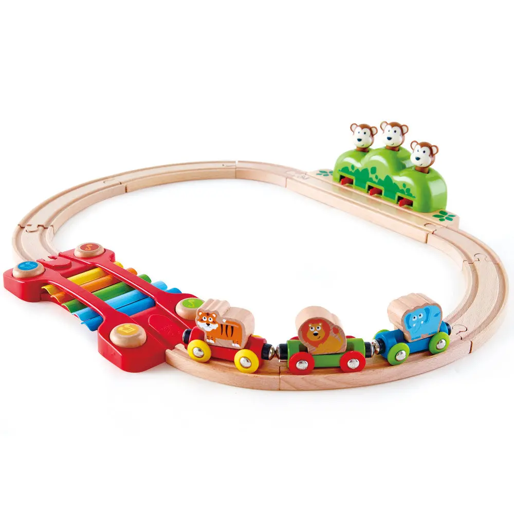 Hape Music & Monkeys Railway 19-Piece Wooden Train Set 1