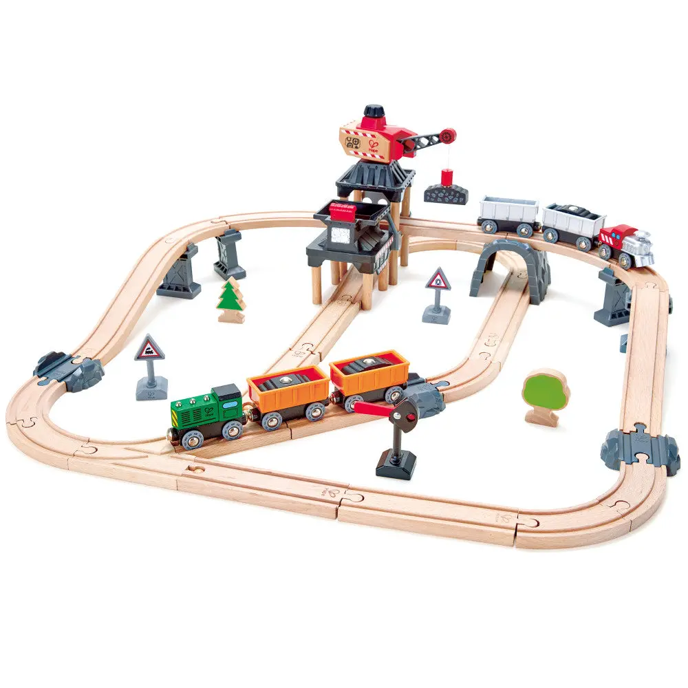 Hape Mining Loader Set - 12Pc Wooden Train Yard Playset 1