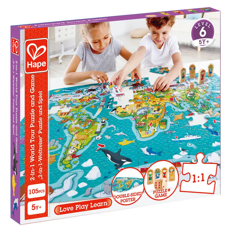 Hape 2-In-1 World Tour Puzzle & Game - 105Pc 1