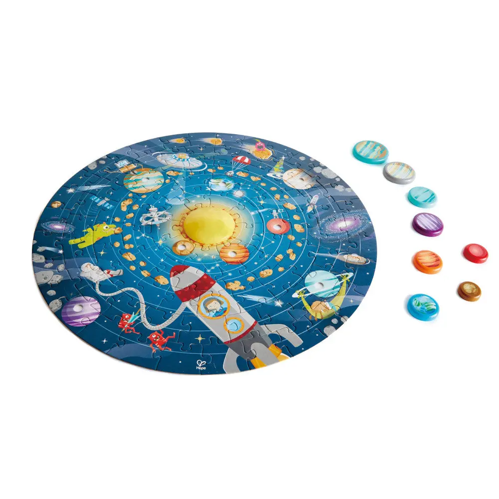 Hape Solar System Puzzle - 102 Pieces - Illuminated Round Educational Toy 1
