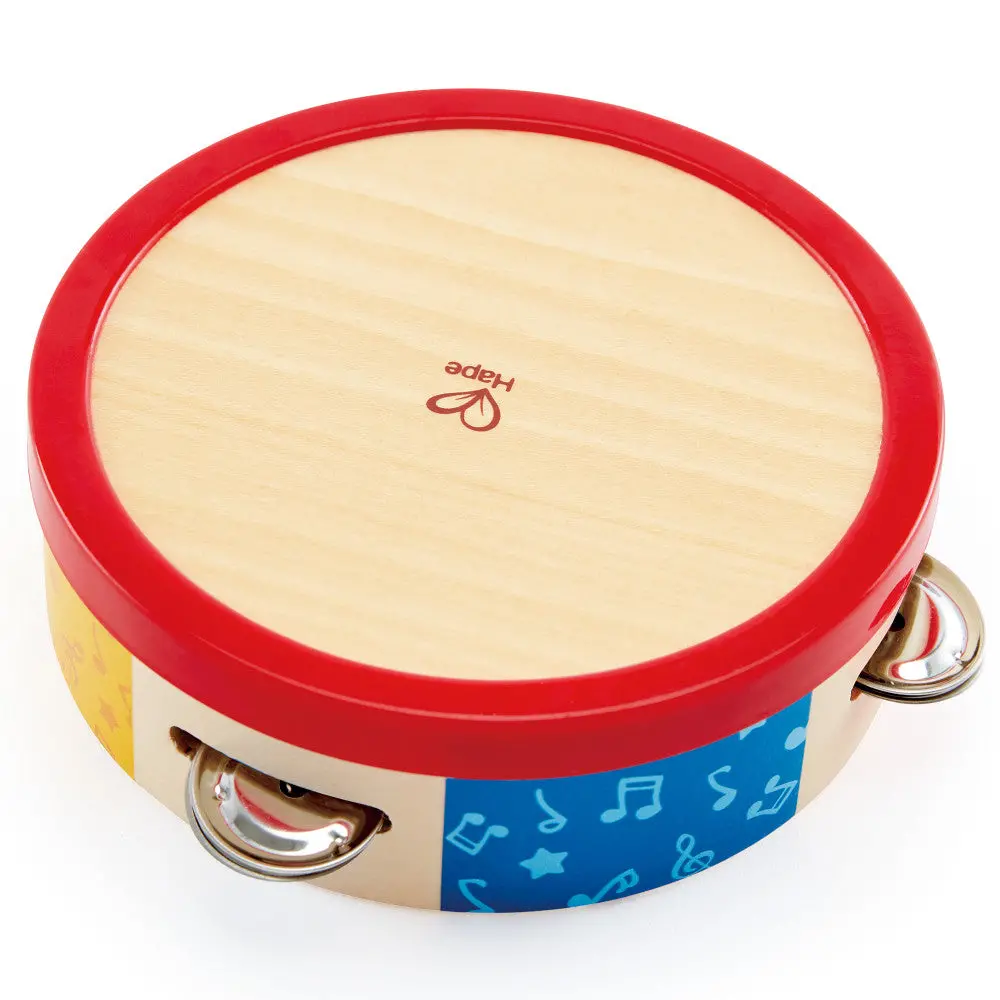 Hape Colorful Tap-Along Tambourine - Wooden Hand Drum & Shaker Toy 1