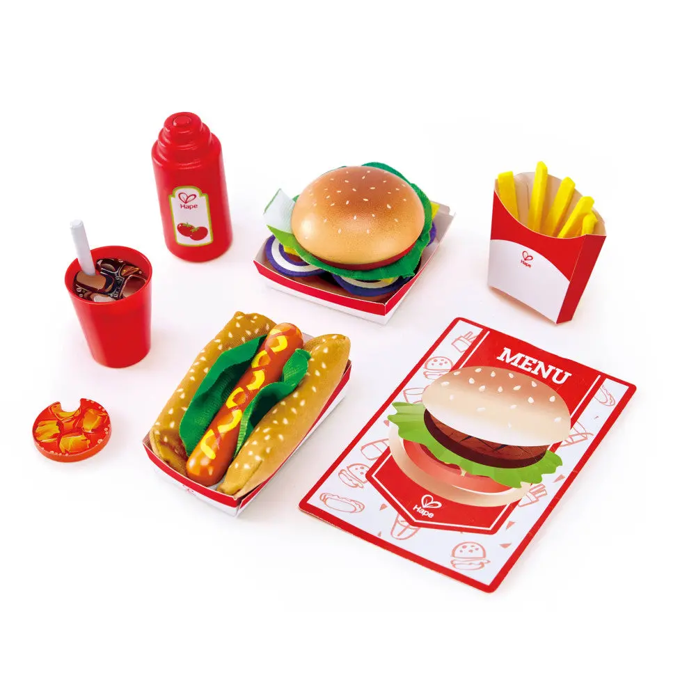 Hape Wooden Fast Food Kitchen Playset - 27 Piece Set 1