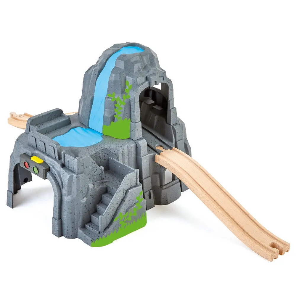 Hape Light & Sound Mountain Tunnel Set - Interactive Train Track With Rock Formation 1