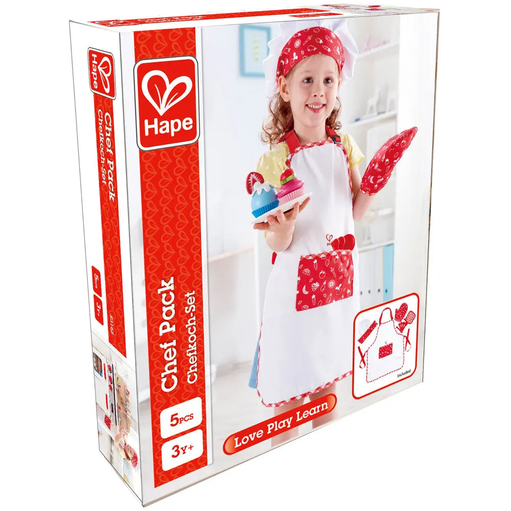 Hape 5Pc Chef Pack - Red & White, Kitchen Dress Up Toy Playset 1
