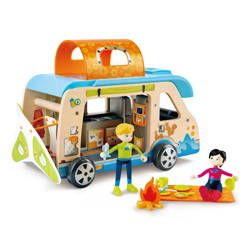 Hape Adventure Van Wooden Playset With Action Figures And Accessories For Kids Age 3+ 1