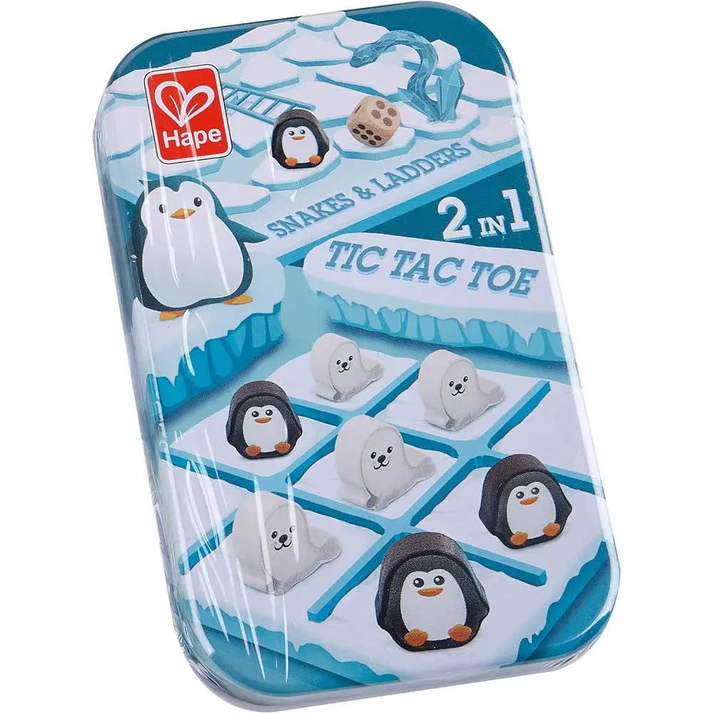 Hape 2-In-1 Tic Tac Toe & Snakes And Ladders Travel Tin Game 1