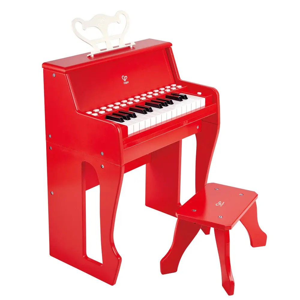 Hape Red Learn With Lights Piano And Stool - Wooden Electric Musical Toy 1