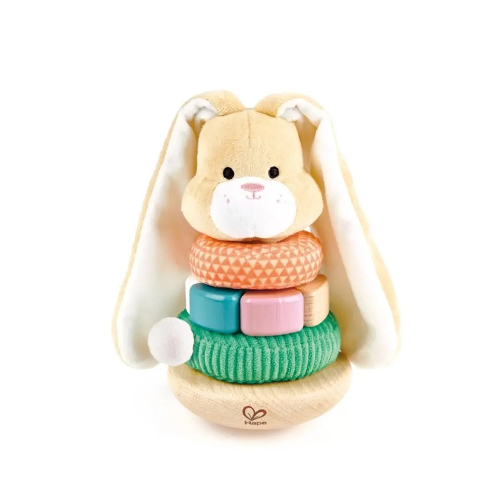 Hape Bunny Stacker Toy - Colorful Wooden Ring Stacking Playset 1
