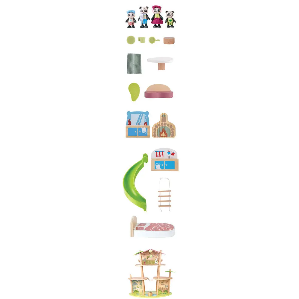 Hape Pandas' Bamboo House 3-Level Wooden Dollhouse Playset - 25 Pieces 1