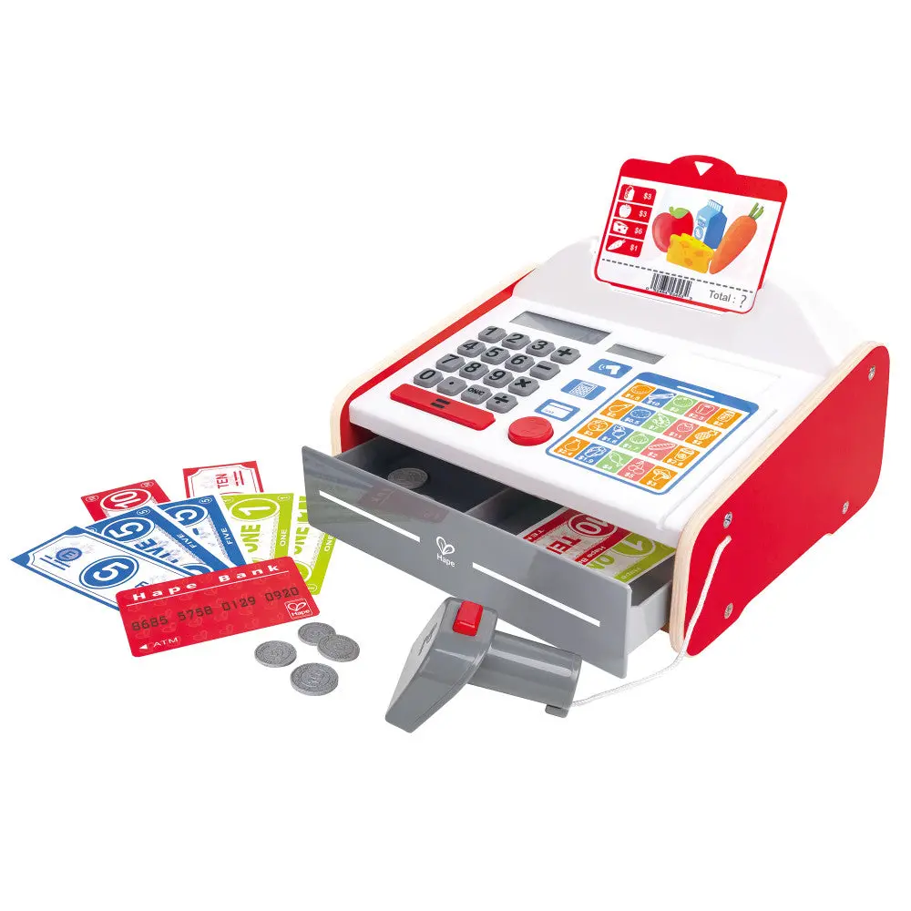 Hape 24-Piece Beep 'N' Buy Cash Register - Red & White 1