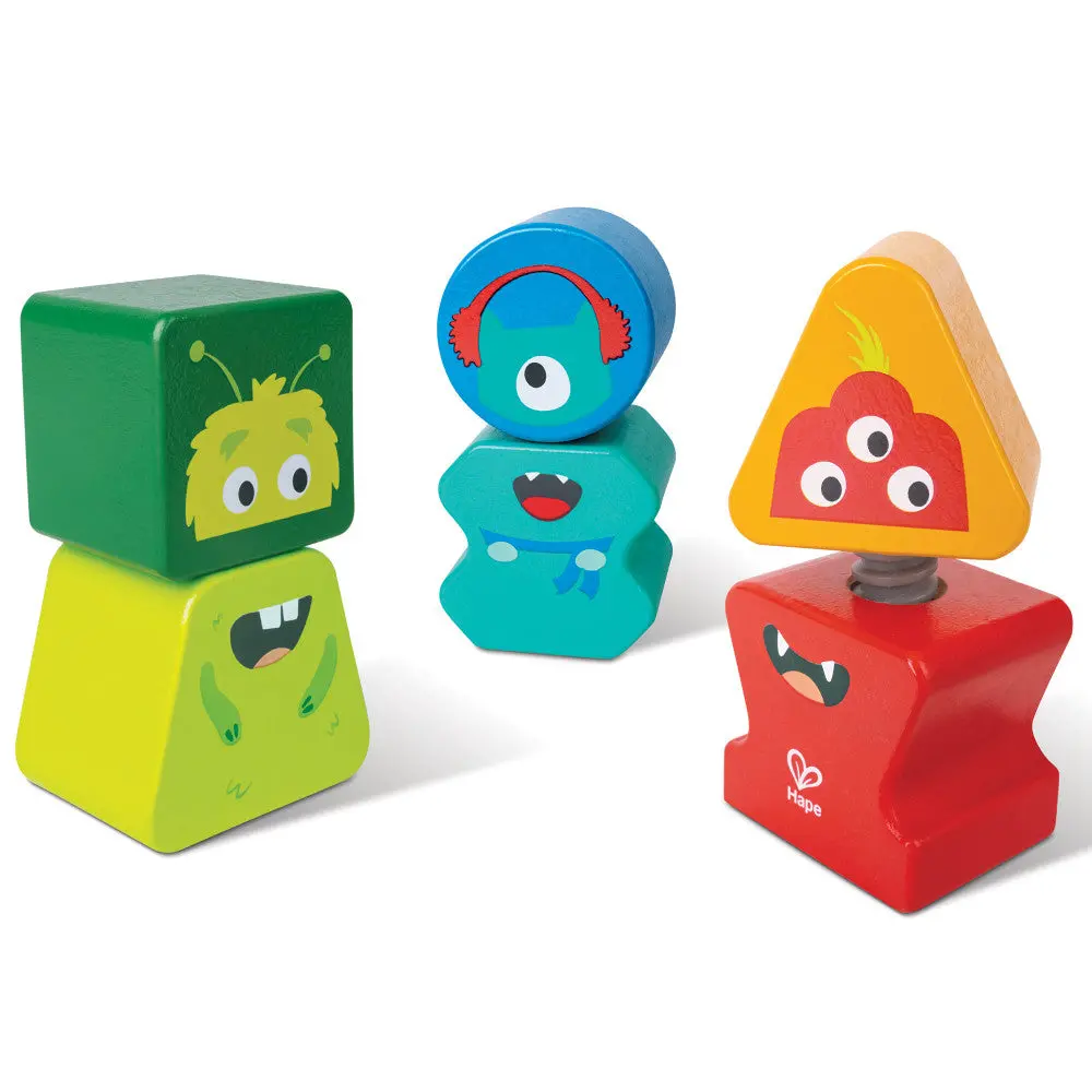 Hape Monster Buddies Wooden Building Blocks Set - 3 Colorful Characters 1