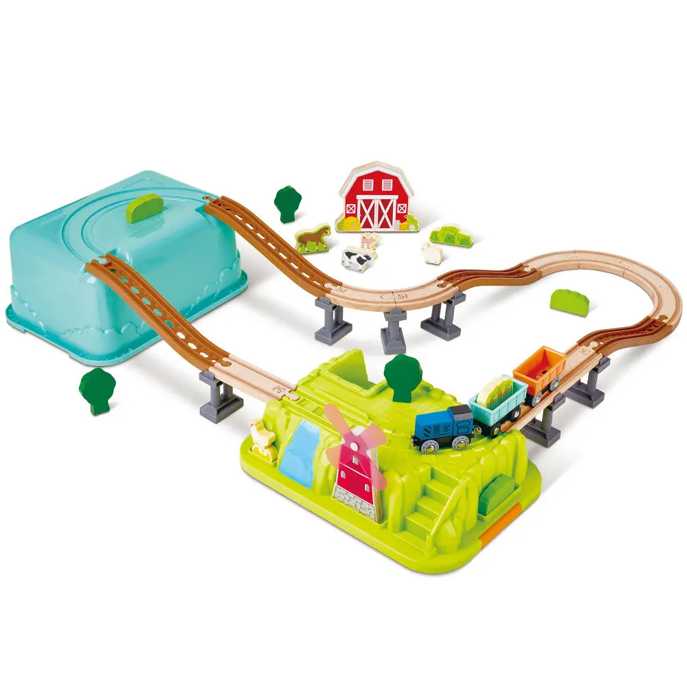 Hape Farmyard Train Bucket Set - Wooden Train And Animal Adventure Playset 1