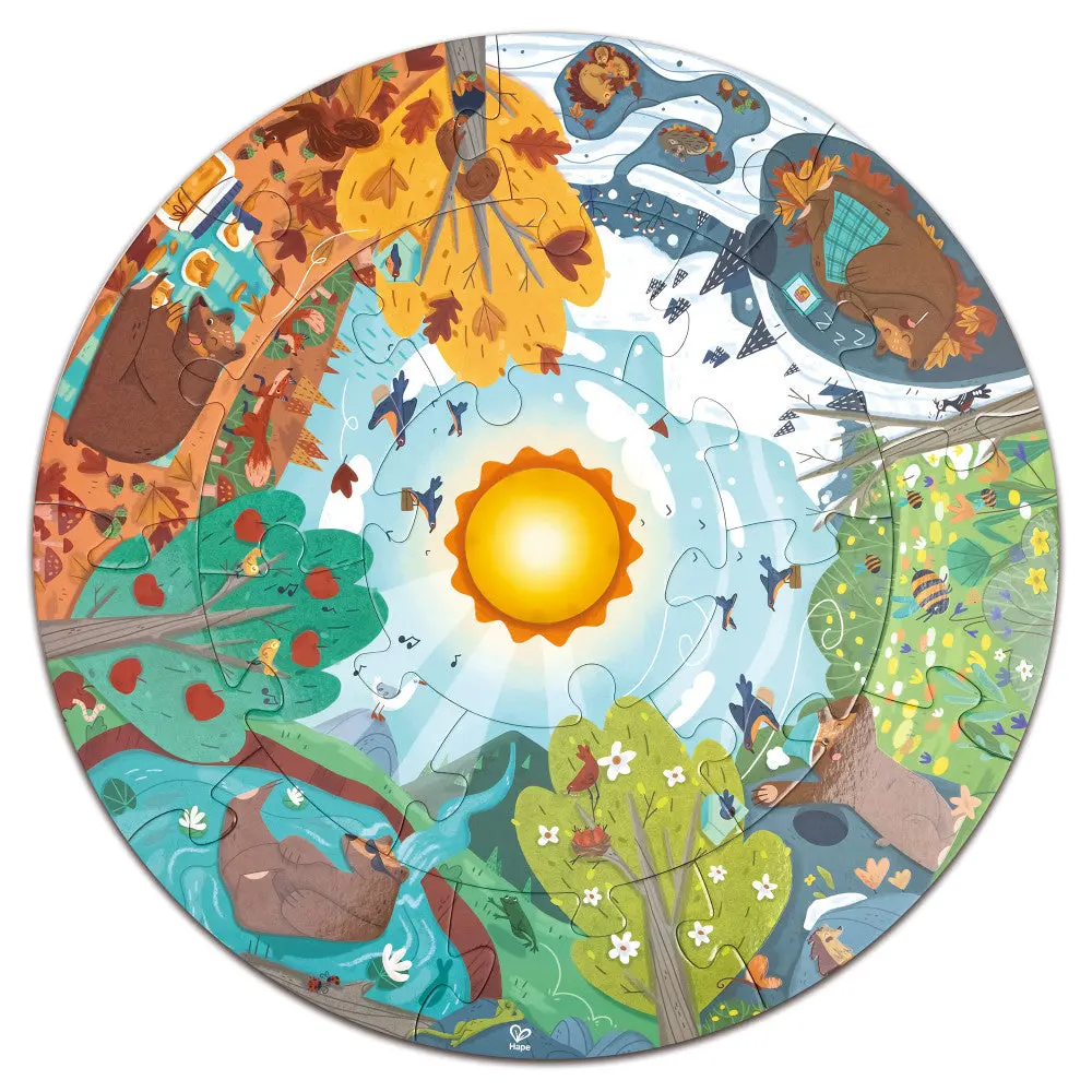Hape Four Seasons 16-Piece Circle Floor Puzzle With Led Sun 1