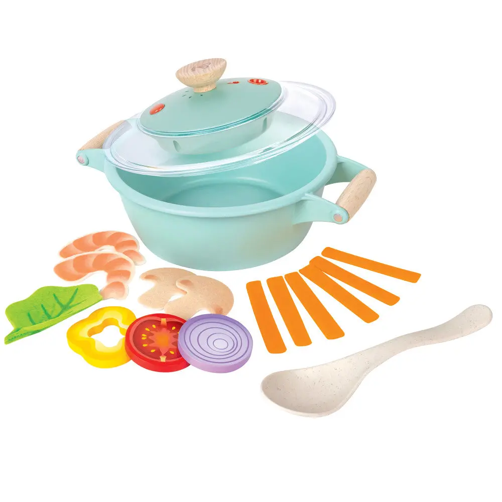 Hape Little Chef Teal Wooden Kitchen Playset - 9Pc Cooking & Steam Set 1