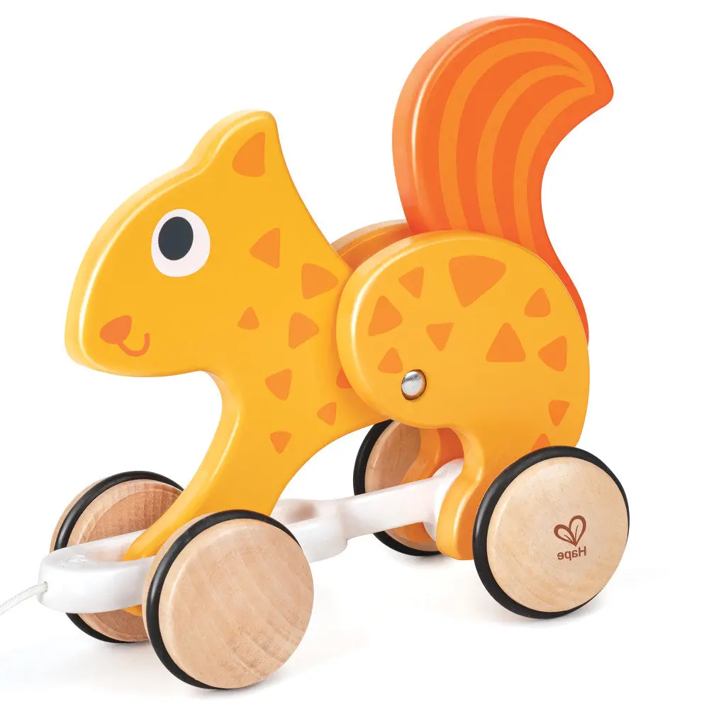 Hape Orange Wooden Squirrel Pull Along Toy 1