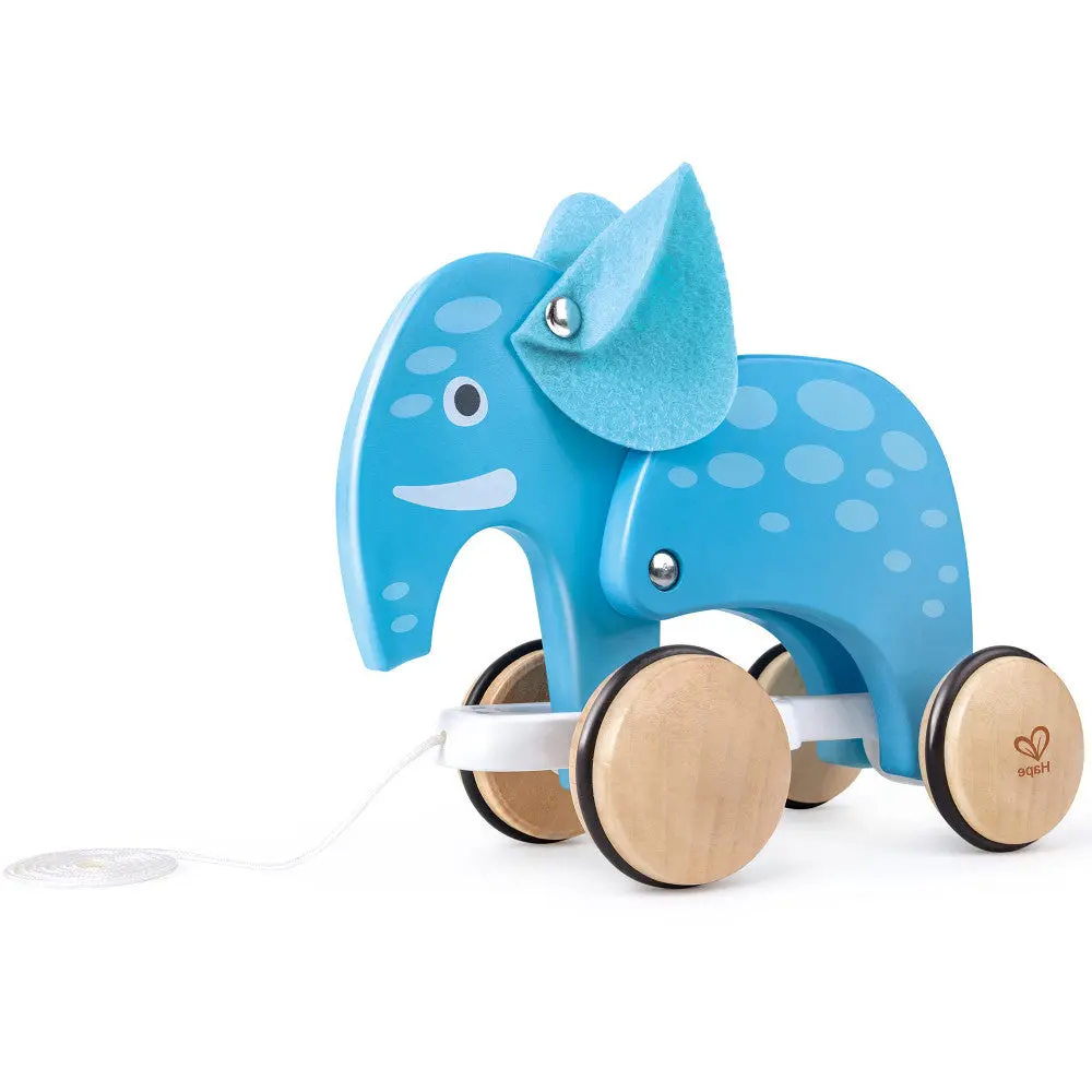 Hape Pull-Along Elephant - Blue Wooden Animal Toy 1