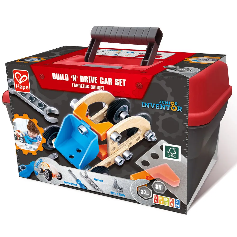 Hape Junior Inventor Build 'N' Drive Car Set - 37Pcs 1