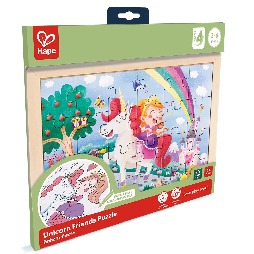 Hape Unicorn Friends 24Pc Double-Sided Coloring Puzzle 1