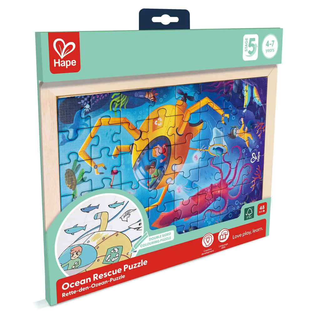 Hape Ocean Rescue 48Pc Double-Sided Coloring Jigsaw Puzzle 1