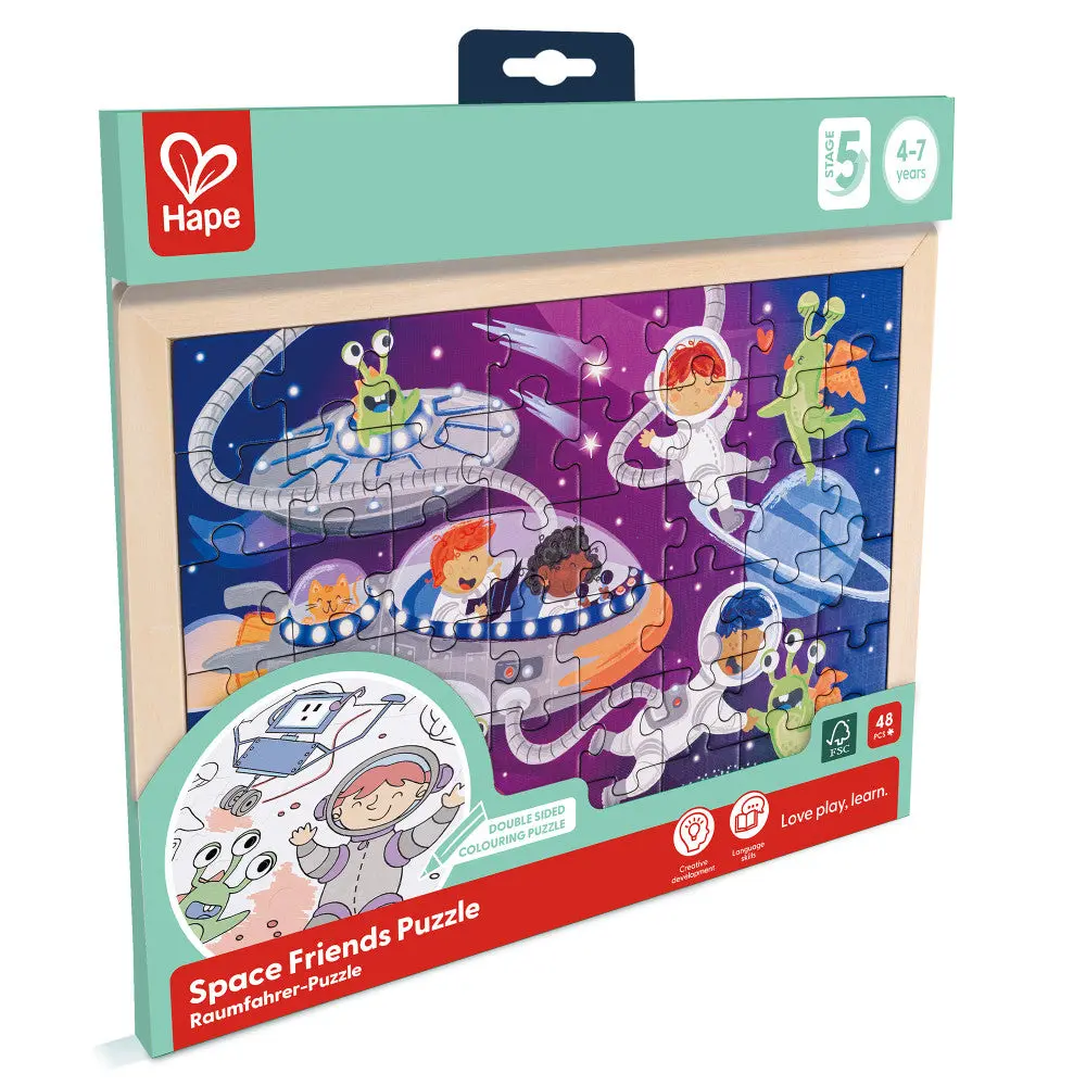 Hape Space Friends 48Pc Double-Sided Coloring Jigsaw Puzzle 1