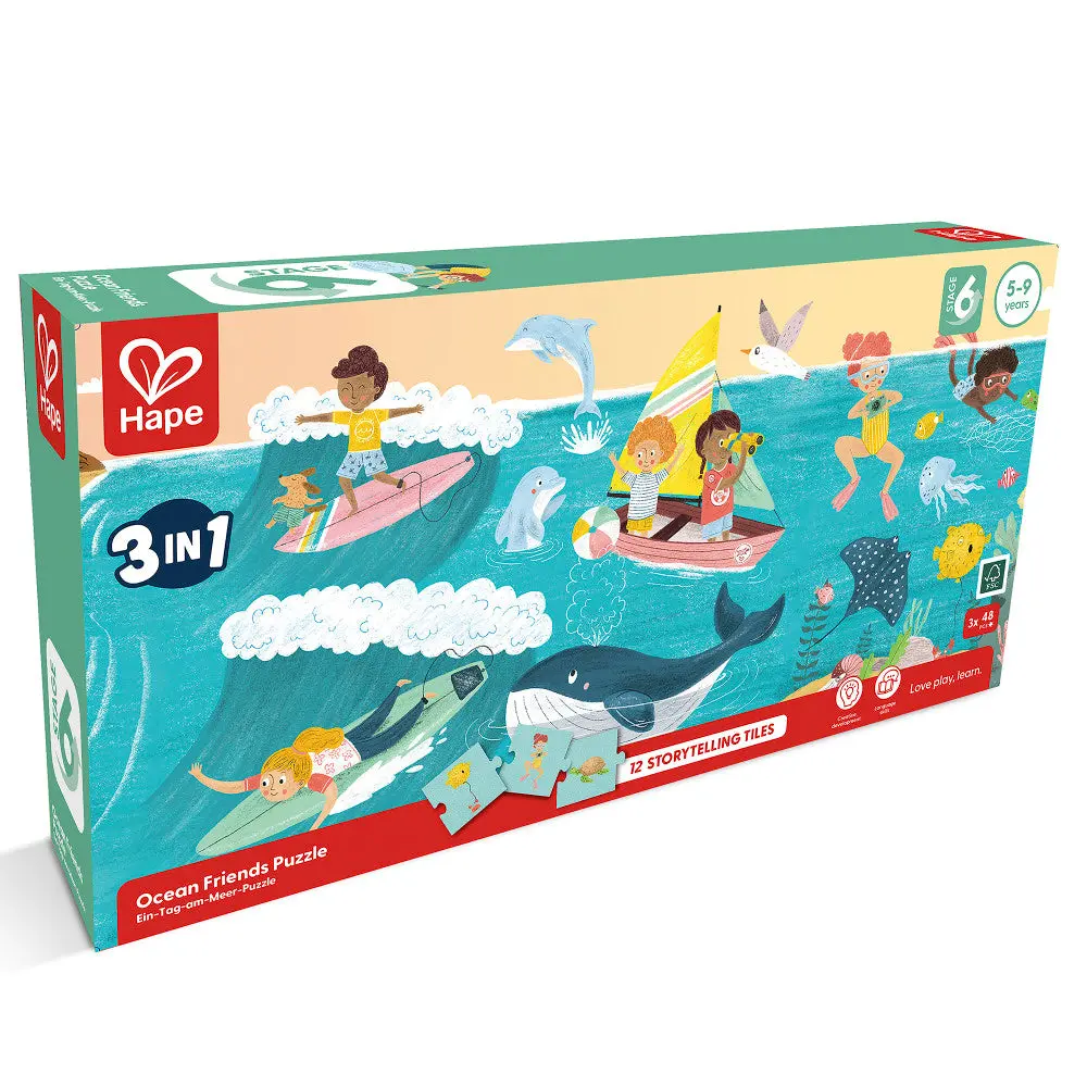 Hape Ocean Friends 3-Pack Jigsaw Puzzle - 48 Pc Each 1