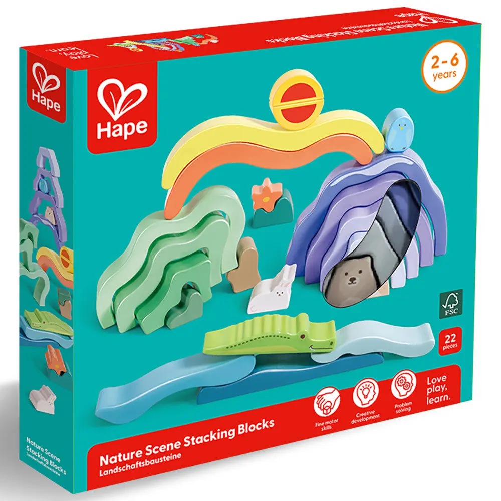 Hape Nature Scene Stacking Blocks – Colorful Wooden Nesting Toy 1