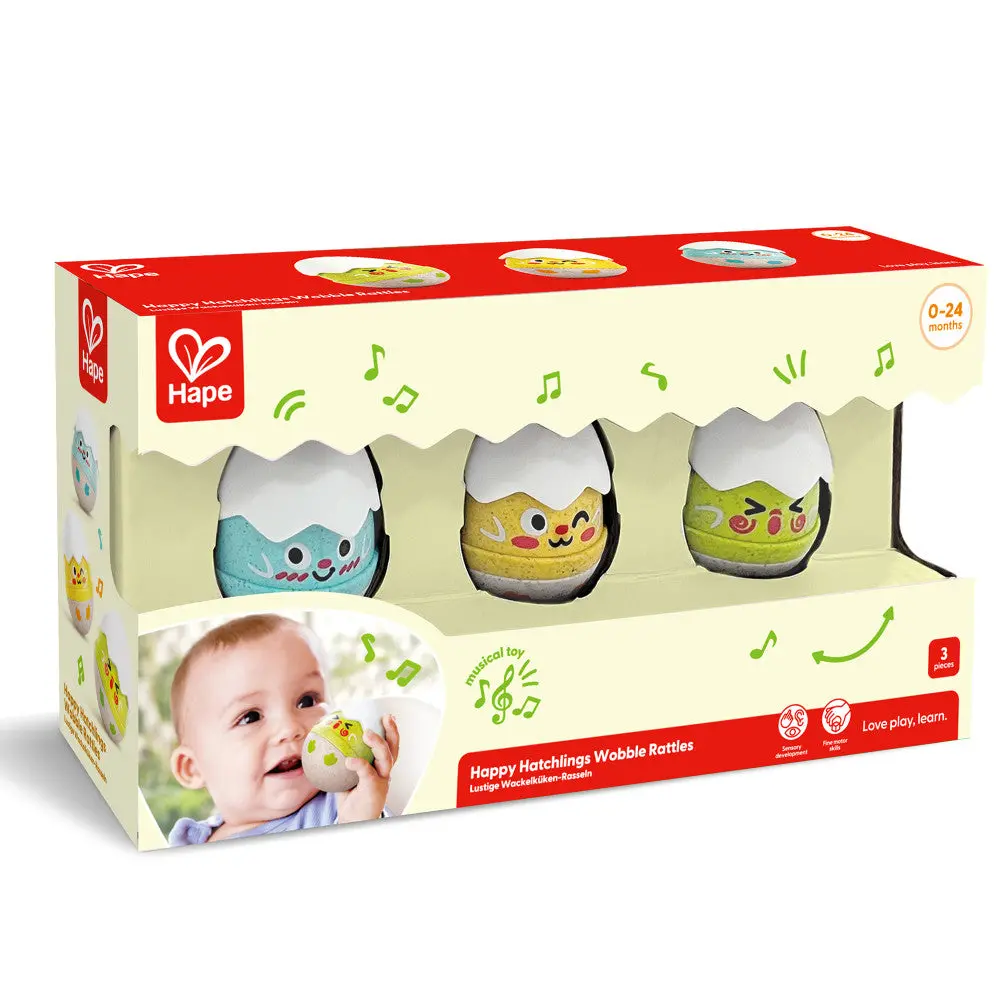 Hape Happy Hatchlings Wobble Rattles – 3Pc, Emotive Eggs Edition 1