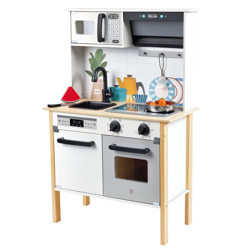 Hape Modern Smart Kitchen Playset - Interactive White 12Pc Set With Lights And Sounds 1