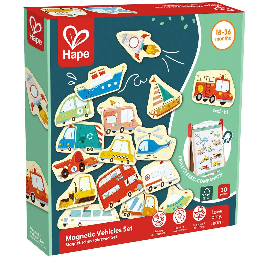 Hape Magnetic Wooden Vehicle Set - 30 Colorful Pieces 1