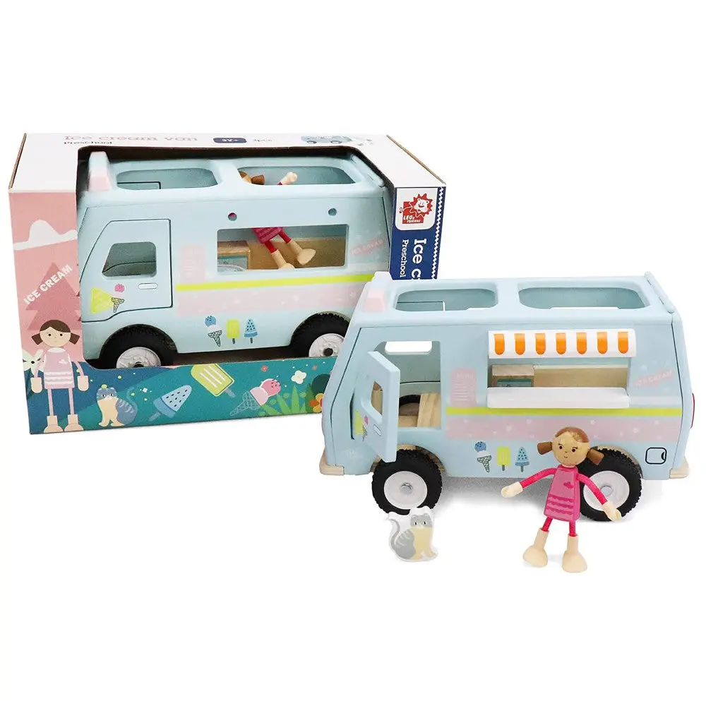 Leo & Friends Wooden Ice Cream Van Playset - Pastel 3 Pieces 1