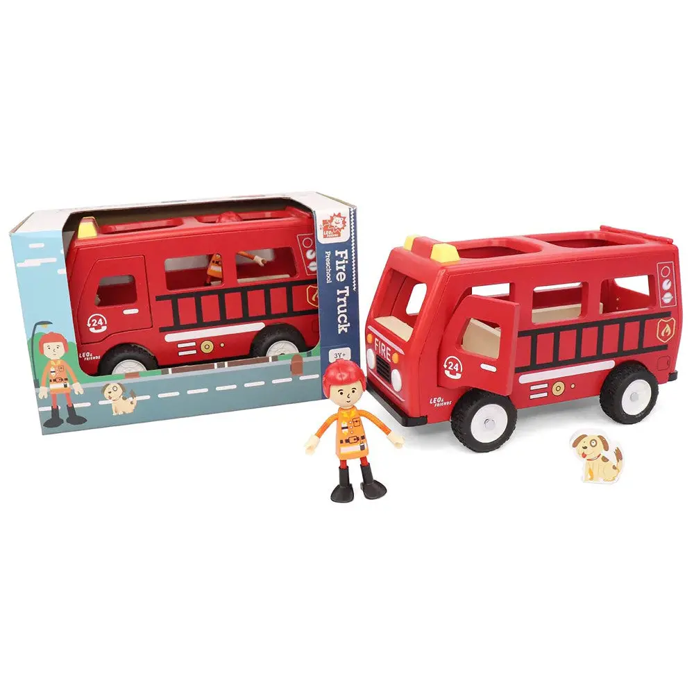 Leo & Friends Wooden Fire Truck Adventure Playset - 3 Pieces 1