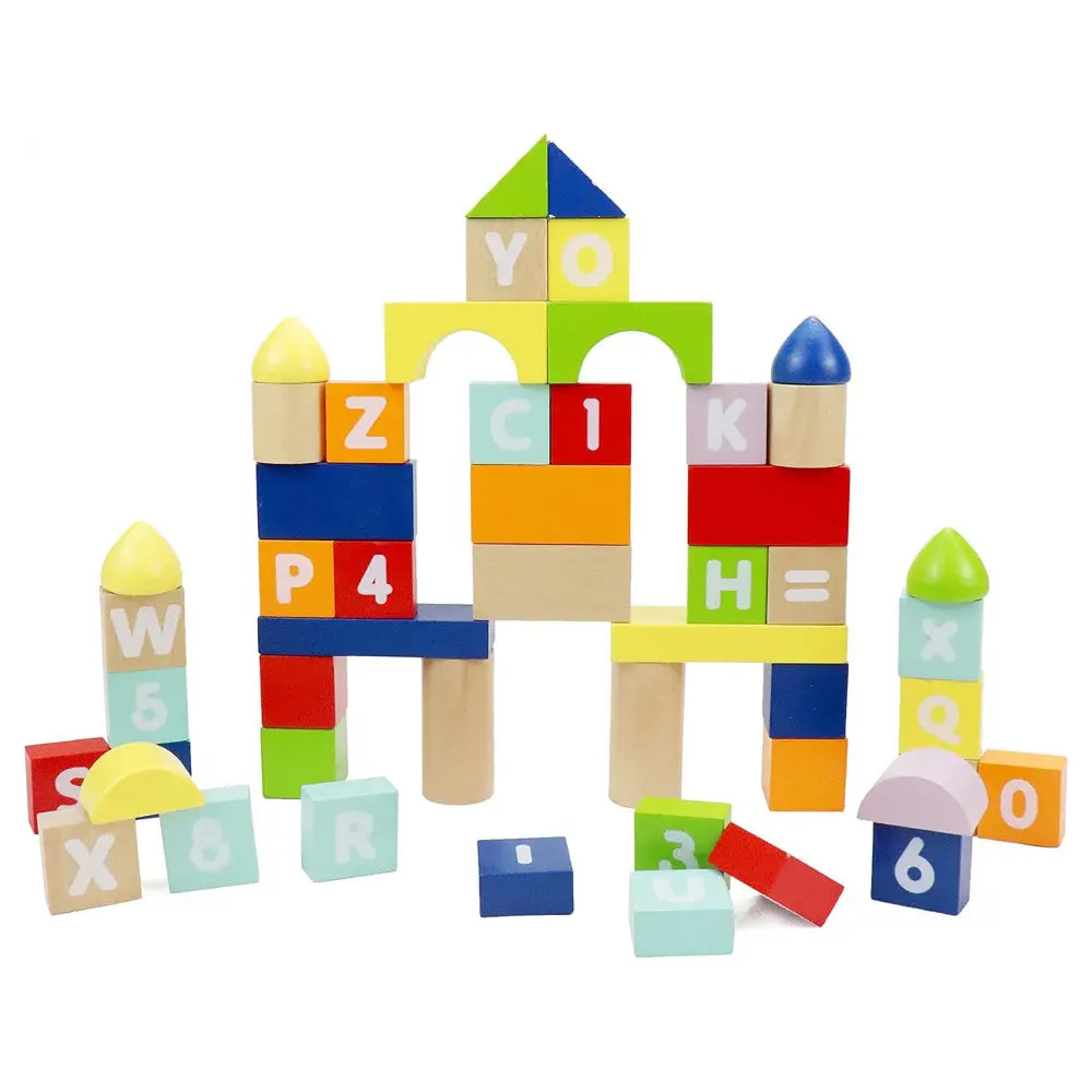 Leo & Friends Count & Spell Building Block Set - 50 Colorful Wooden Pieces 1
