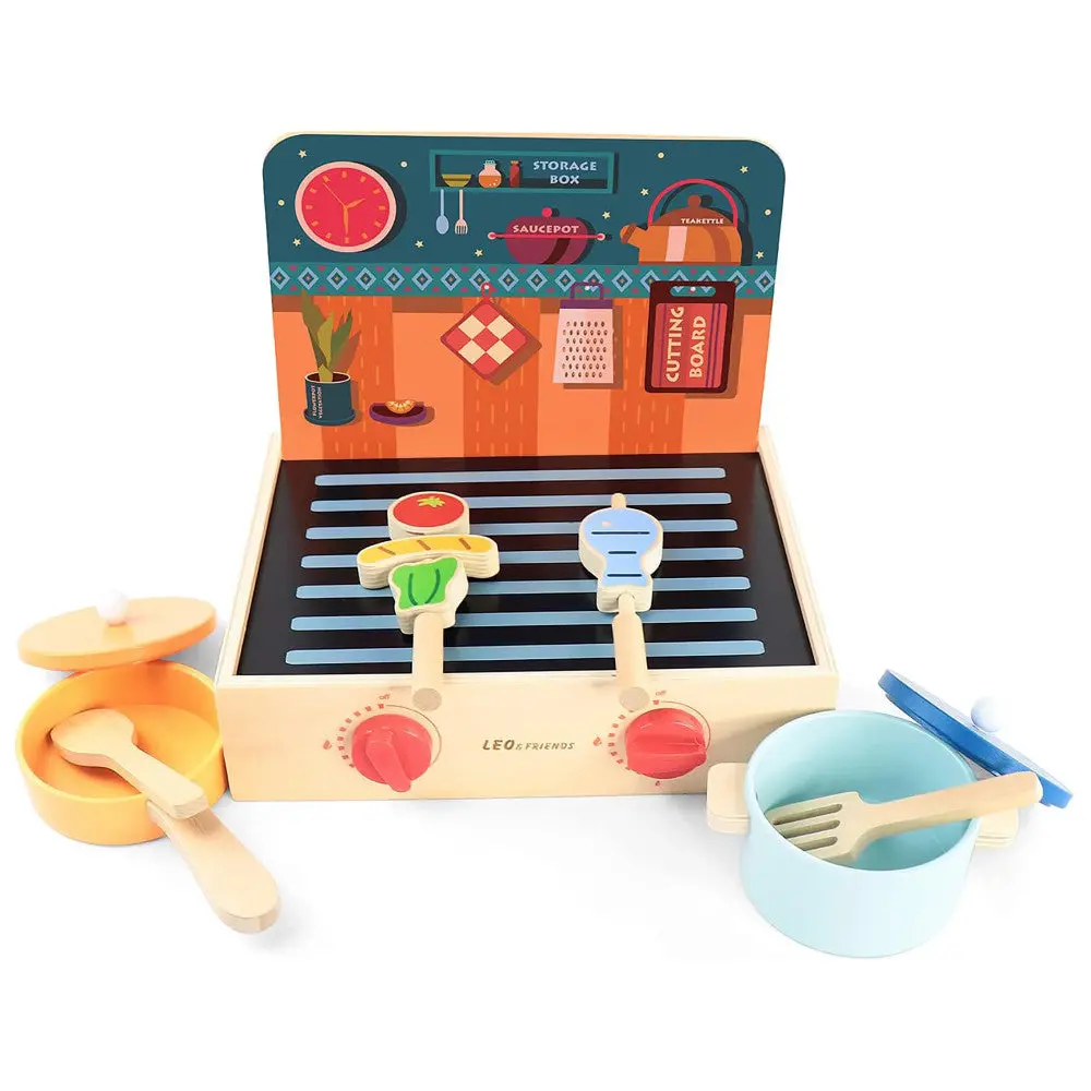 Leo & Friends 2-In-1 Wooden Mini Kitchen Playset - 15Pcs 1