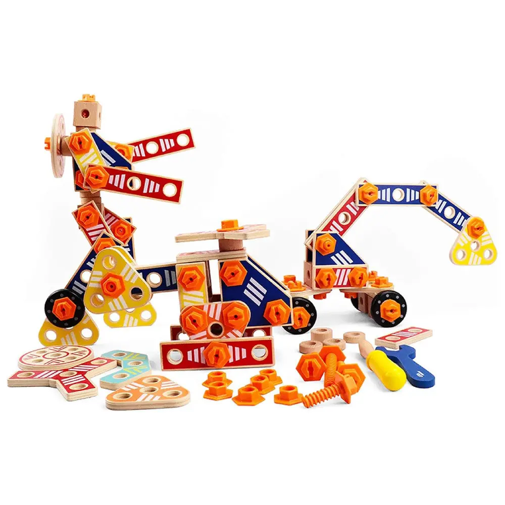 Leo & Friends 72-Piece Wooden Builder Construction Set - Sustainable Play 1