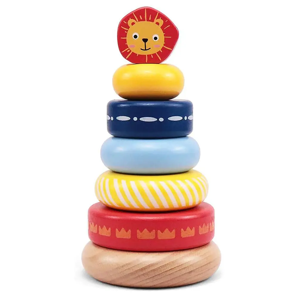 Leo & Friends Lion-Top Wooden Stacking Ring Toy - Colorful 1