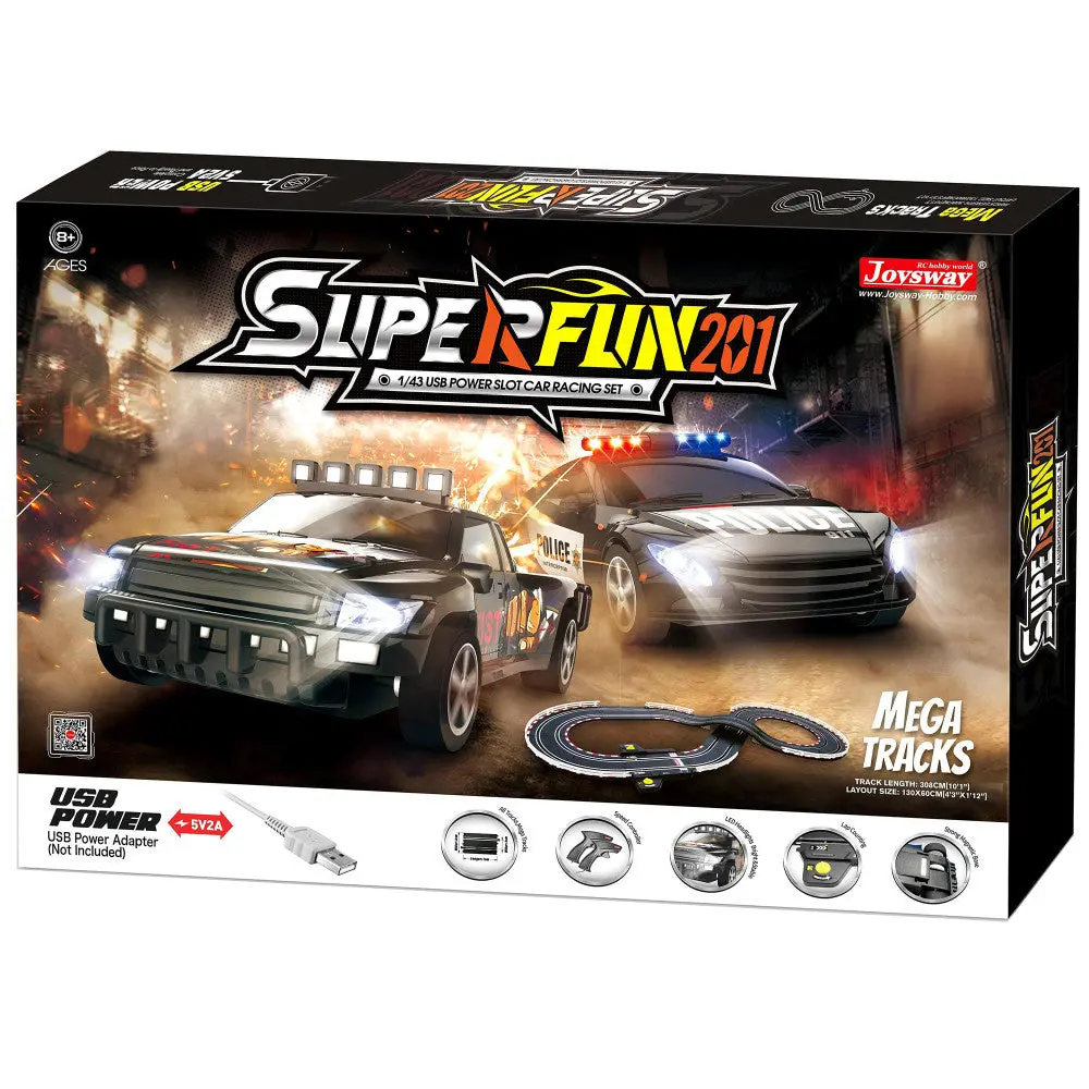 Joysway Superfun 201 Usb-Powered 1:43 Scale Slot Car Racing Set With Led Headlights 1