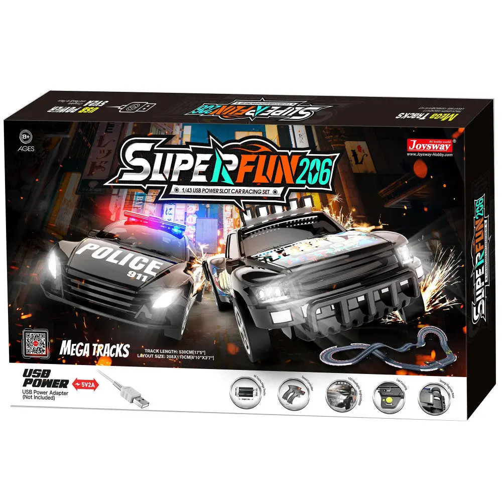 Joysway Superfun 206 1:43 Usb-Powered Slot Car Racing Set With Led Headlights And Lap Counter 1