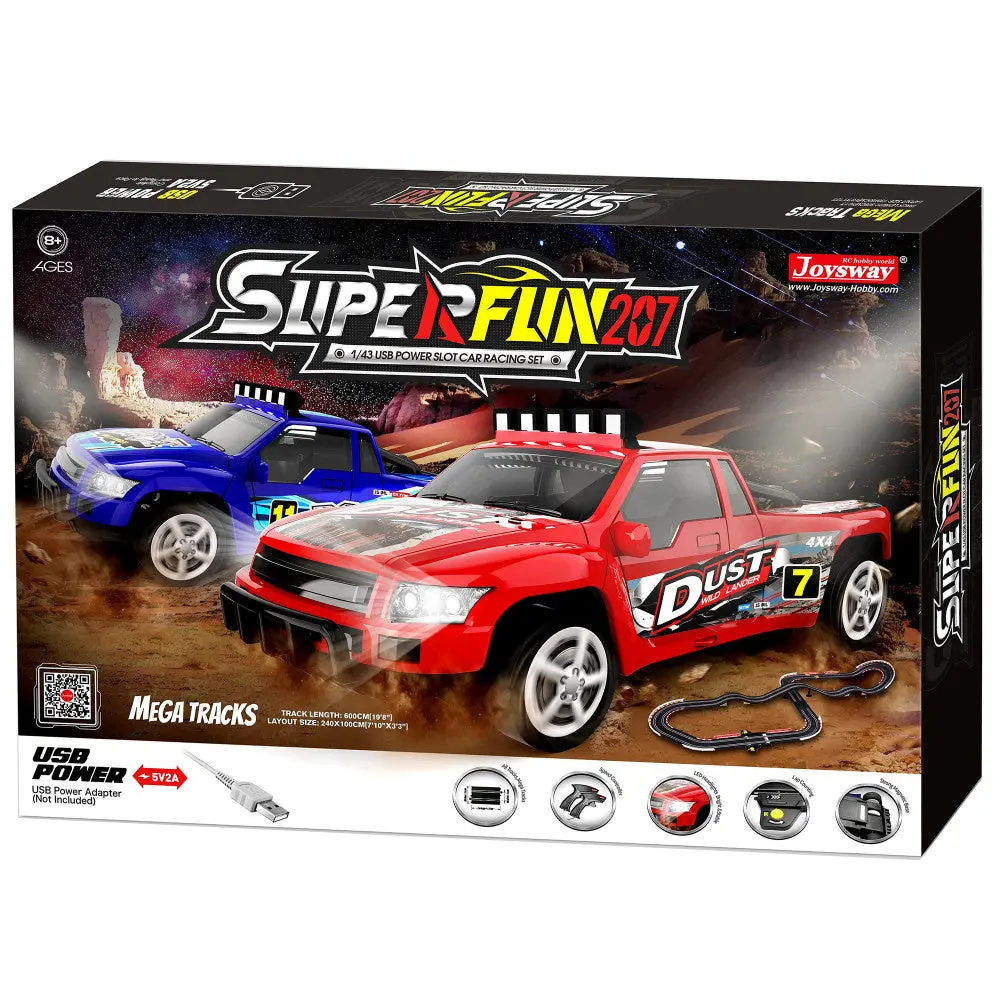 Joysway Superfun 207 Usb-Powered 1:43 Scale Slot Car Racing Set With Led Headlights 1