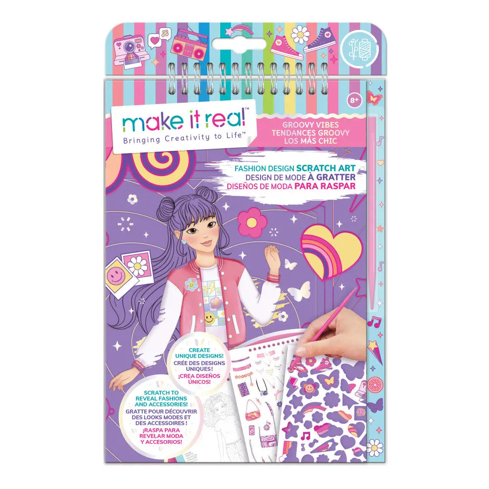 Make It Real Groovy Vibes Fashion Design Scratch Art Kit For Kids Age 8+ 1