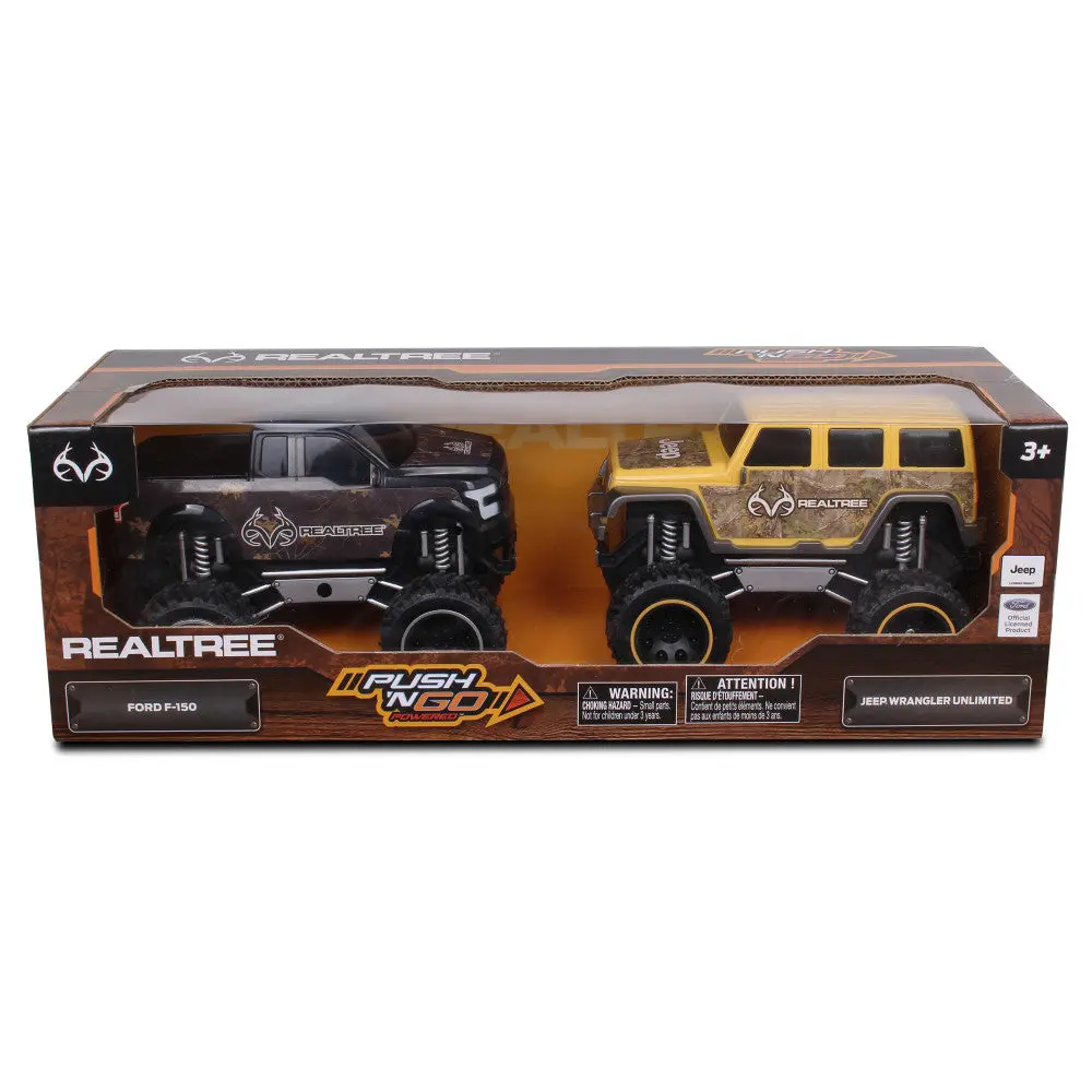 Nkok Realtree Friction-Powered Trucks 2-Pack - Ford F-150 & Jeep Wrangler Unlimited 1