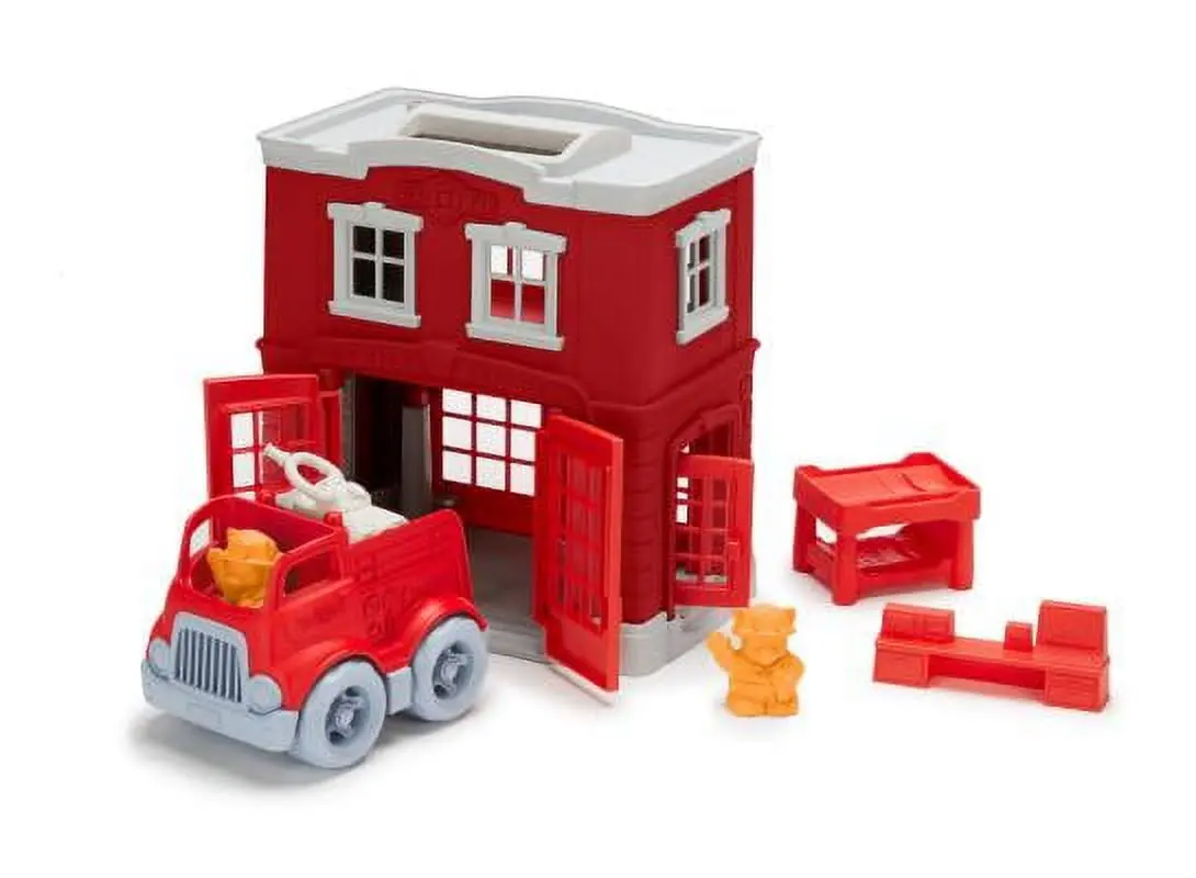 Green Toys Eco-Friendly Fire Station Playset With Rotating Cannon 1