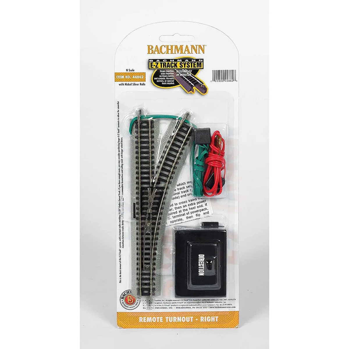 Bachmann Trains - N Scale Snap-Fit E-Z Track Remote Turnout - Right - Nickel Silver Rail With Grey Roadbed 1