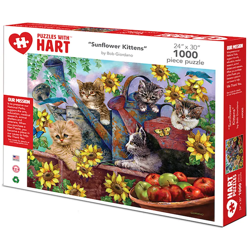 Hart Puzzles Sunflower Kittens 1000 Pc Jigsaw Puzzle By Bob Giordano 1