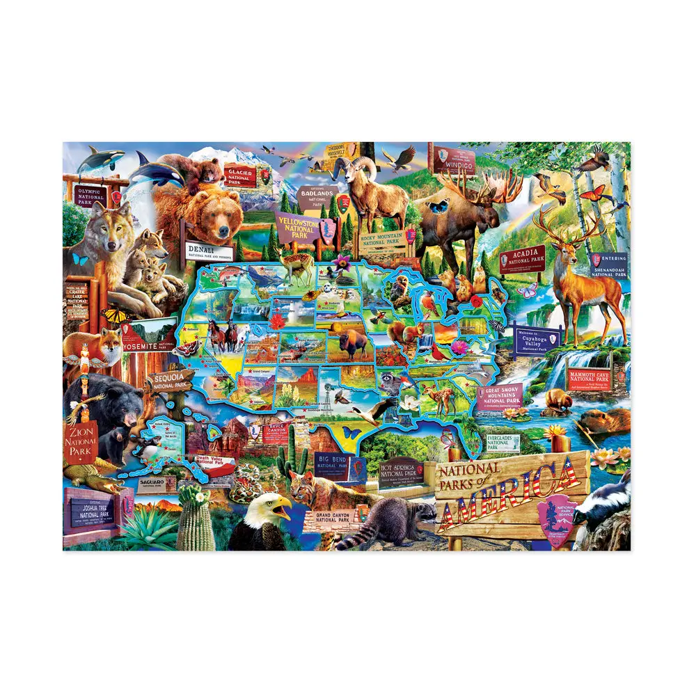 Masterpieces Puzzles National Parks Of America Map Jigsaw Puzzle - 1000 Pc 1