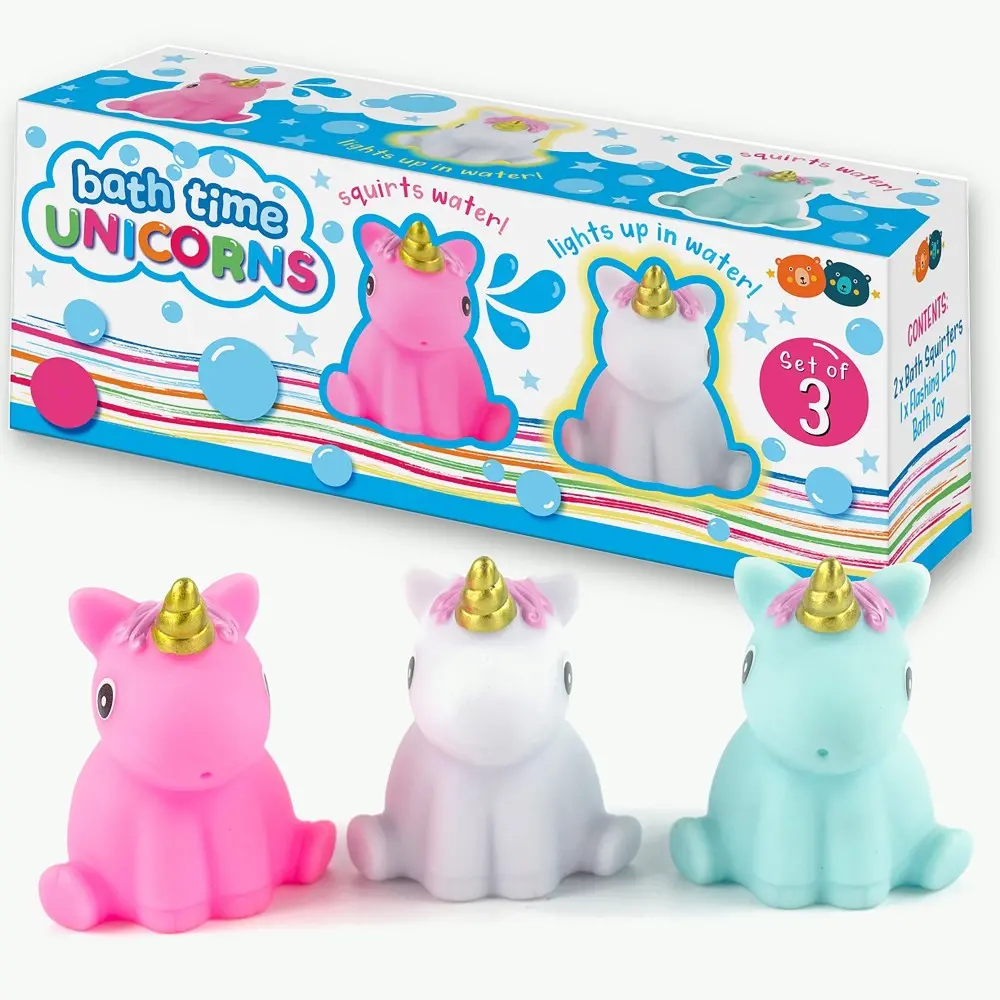 Buddy & Barney Unicorn Bath Time Fun - 3 Piece Light-Up Toy Set 1