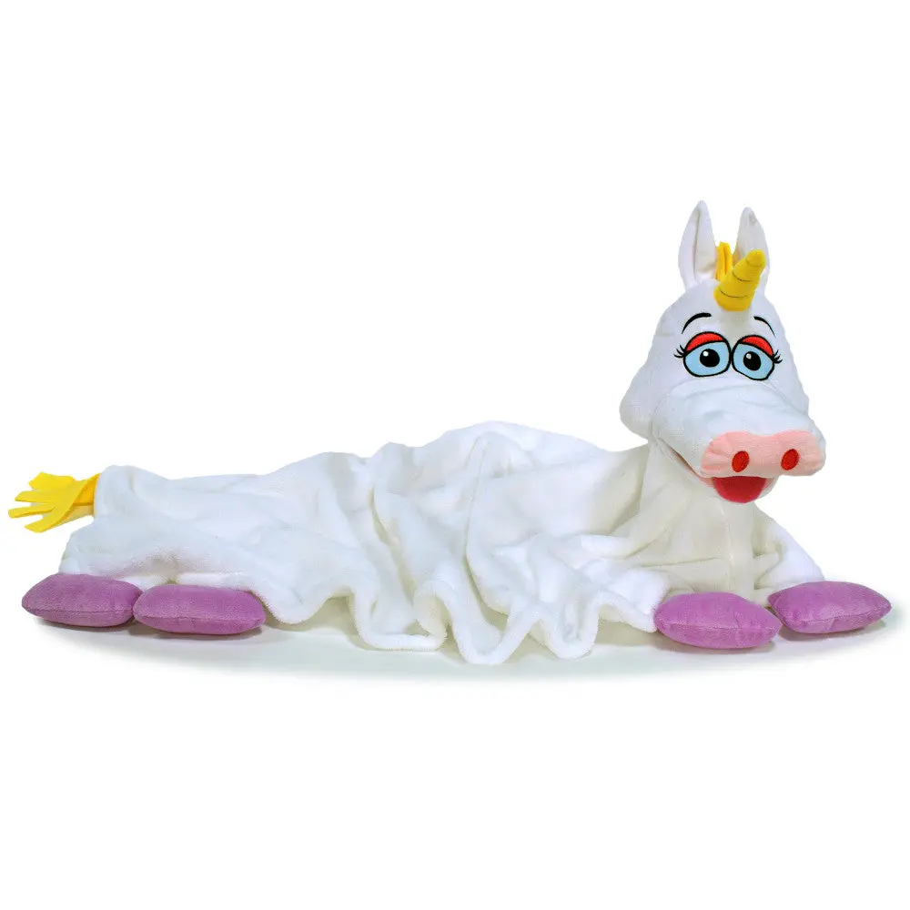 Cuddleuppets Magical Unicorn 2-In-1 Plush Puppet & Blanket - White-Purple 1