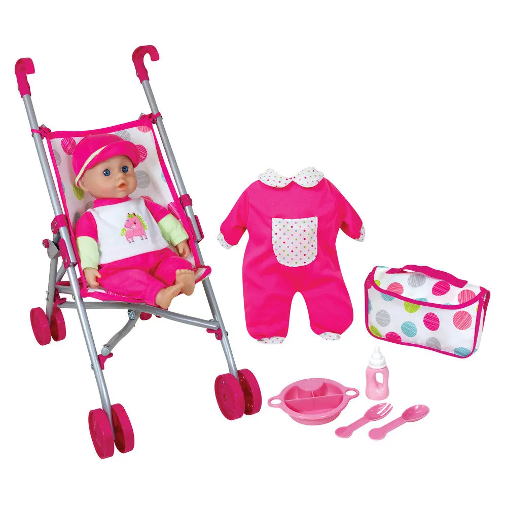 Lissi Dolls Deluxe Umbrella Stroller With 13" Baby Doll Playset 1
